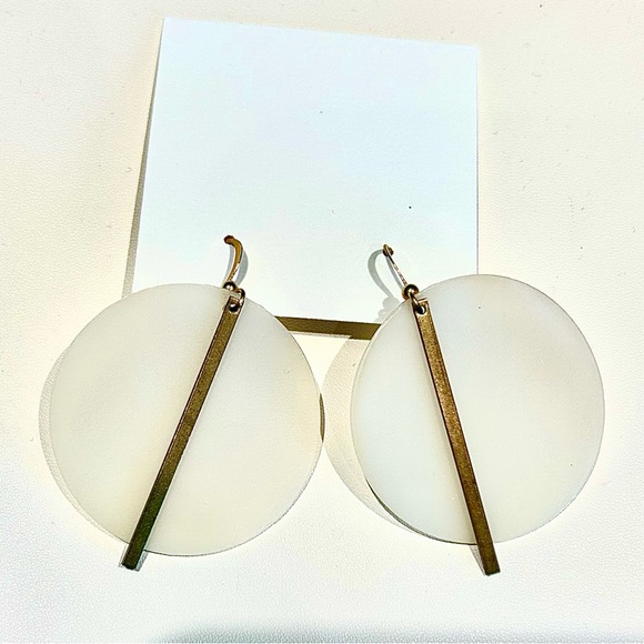 Modern White and Brass Earrings - Picture 1 of 3